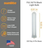 Sunlite 40485-Su T6 Fluorescent U-Shaped Light Bulb, 18 Watts, Uv Light, 365Nm Color Wavelength, Gx10Q 4-Pin Base, Plug-In, 5,000 Hour Life Span, Clubs, Restaurants, Party Lights, Blacklight, 5 Count