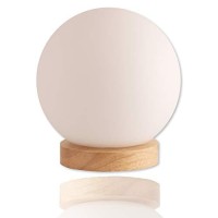 Iris Glass Ball Table Lamp With 6 Watt 550 Lumen 2700K Led Bulb Included- Bedside Lamp - Nightstand Lamp - Small Lamp Natural Wooden Base With Round Glass Shade