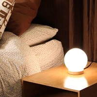 Iris Glass Ball Table Lamp With 6 Watt 550 Lumen 2700K Led Bulb Included- Bedside Lamp - Nightstand Lamp - Small Lamp Natural Wooden Base With Round Glass Shade