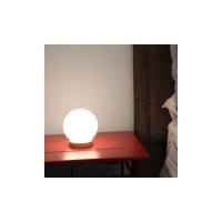 Iris Glass Ball Table Lamp With 6 Watt 550 Lumen 2700K Led Bulb Included- Bedside Lamp - Nightstand Lamp - Small Lamp Natural Wooden Base With Round Glass Shade