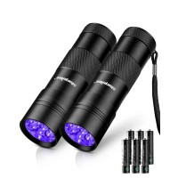 Morpilot Blacklight Flashlights Uv Flashlight,12 Led 395Nm Ultraviolet Blacklight 2 Pcs Black Light Flashlight Mini, Torch Light Pet Urine Detector Light For Dog/Cat, Dry Stains,Resin Curing,Bed Bug