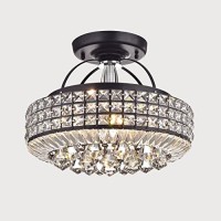 Jojospring Jolie Antique Black Drum Shade Crystal Semi Flush Mount Chandelier