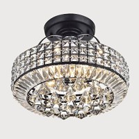 Jojospring Jolie Antique Black Drum Shade Crystal Semi Flush Mount Chandelier