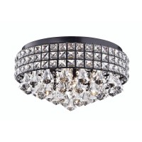 Edvivi Crystal Drum Flush Mount Chandelier, 4 Lights Luxury Glam Light Fixture With Antique Black Finish, Square Beaded Crystal Drum Shade, Flush Ceiling Light For Entryway, Bedroom, Closet