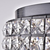 Edvivi Crystal Drum Flush Mount Chandelier, 4 Lights Luxury Glam Light Fixture With Antique Black Finish, Square Beaded Crystal Drum Shade, Flush Ceiling Light For Entryway, Bedroom, Closet