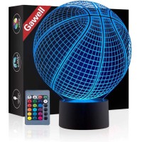 Basketball 3D Illusion Birthday Gift Lamp , Gawell 16 Colors Changing Touch Switch Xmas Decoration Night Light Acrylic Flat & Abs Base & Usb Cable & Remote Control Toy For Basketball Sports Fans