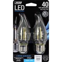 Feit Electric Bpefc40/850/Led/2 40W Eq Dm Flame Tip Decorative Clear Glass Filament Led Chandelier Bulb, 2-Pack