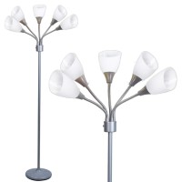 Modern Floor Lamp Multi Head 5 Light Bright Floor Lamp - Medusa 5 Light Standing Lamp -Floor Lamps For Bedroom Spider Lamp With 5 Acrylic White Shades Standing Floor Lamp Lamp Standing (Silver)