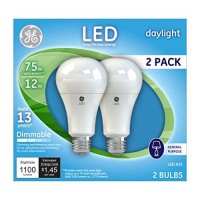 Ge Dimmable Led Light Bulbs, A21 General Purpose (75 Watt Replacement Led Light Bulbs), 1100 Lumen, Medium Base Light Bulbs, Daylight, 2-Pack Led Bulbs