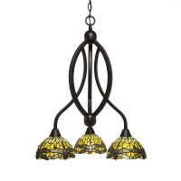 Bow 3 Light Chandelier Shown In Bronze Finish With 7 Amber Dragonfly Art Glass