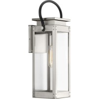 Progress Lighting Union Square Collection 1-Light Clear Flat Glass Farmhouse Outdoor Medium Wall Lantern Light Stainless Steel