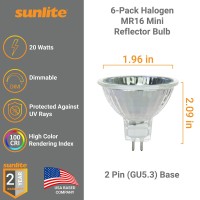 Sunlite 40702-Su Halogen Mr16 Mini Reflector Flood Light Bulb, Bab, 20 Watts, 230 Lumens, Gu5.3 Base 2 Pin, 38