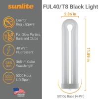 Sunlite 40488-Su T10 Fluorescent U-Shaped Light Bulb, 40 Watts, Uv Light, 365Nm Color Wavelength, Gx10Q 4-Pin Base, Plug-In, 5,000 Hour Life Span, Clubs, Restaurants, Party Lights, Blacklight, 5 Count