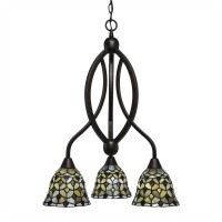 Bow 3 Light Chandelier Shown In Bronze Finish With 7 Crescent Art Glass