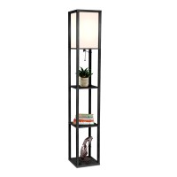 Brightech Maxwell - Modern Shelf Floor Lamp With Shade And Led Bulb Corner Display Lamps Shelves For Living Room, Bedroom Office Black