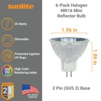 Sunlite 40714-Su Halogen Mr16 Mini Reflector Flood Light Bulb, Fmw, 35 Watts, 280 Lumens, Gu5.3 Base 2 Pin, 38