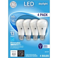 Ge Lighting Led Standard Light Bulbs, 10 Watts (60 Watt Equivalent) Daylight, Medium Base, Dimmable (4 Pack)