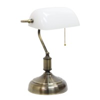 Simple Designs Lt3216Wht Executive Bankers Desk Lamp With Glass Shade White