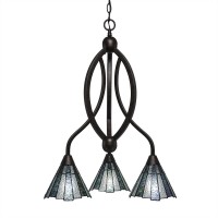 Bow 3 Light Chandelier Shown In Bronze Finish With 7 Sea Ice Art Glass