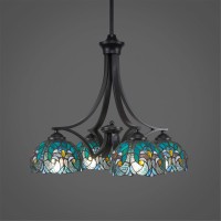 Zilo 4 Light Chandelier Shown In Matte Black Finish With 7 Turquoise Cypress Art Glass