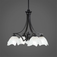 Zilo 4 Light Chandelier Shown In Matte Black Finish With 7 Gold Ice Glass