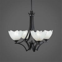 Zilo 4 Light Chandelier Shown In Matte Black Finish With 7 Gold Ice Glass