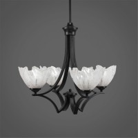 Zilo 4 Light Chandelier Shown In Matte Black Finish With 7 Italian Ice Glass