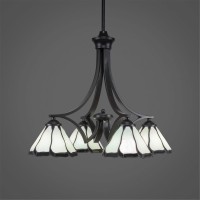 Zilo 4 Light Chandelier Shown In Matte Black Finish With 7 Pearl And Black Flair Art Glass