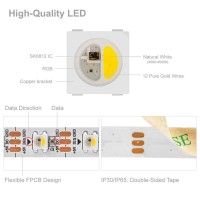 Btf-Lighting Rgbw Rgbnw Natural White Sk6812 (Similar Ws2812B) 16.4Ft 5M 60Leds/Pixels/M Individually Addressable Flexible 4 Color In 1 Led Dream Color Led Strip Non-Waterproof Dc5V