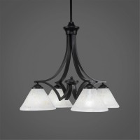 Zilo 4 Light Chandelier Shown In Matte Black Finish With 7 Gold Ice Glass