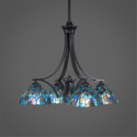 Zilo 4 Light Chandelier Shown In Matte Black Finish With 7 Blue Mosaic Art Glass