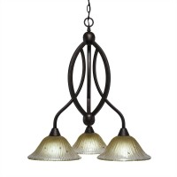 Bow 3 Light Chandelier Shown In Bronze Finish With 10 Amber Crystal Glass