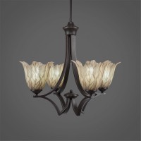 Zilo 4 Light Chandelier Shown In Dark Granite Finish With 7 Vanilla Leaf Glass