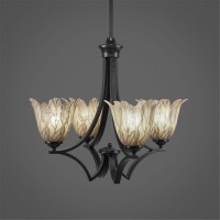 Zilo 4 Light Chandelier Shown In Matte Black Finish With 7 Vanilla Leaf Glass