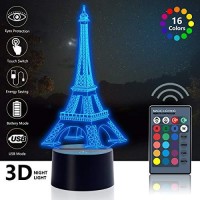 Urwise Romantic Eiffel Tower In Paris France 3D Optical Illusion Night Light,7 Colors Changing,Smart Touch Button Usb Powered,Amazing Creative Art Design For Home Decor Zb-2821