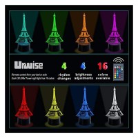 Urwise Romantic Eiffel Tower In Paris France 3D Optical Illusion Night Light,7 Colors Changing,Smart Touch Button Usb Powered,Amazing Creative Art Design For Home Decor Zb-2821