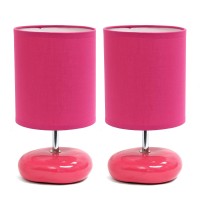 Simple Designs Lt2005Pnk2Pk Stonies Small Stone Look Table Desk Bedside 2 Pack Lamp Set Pink