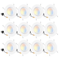 Hykolity 12 Pack 5/6 Inch Selectable Cct Led Recessed Lighting, Baffle Trim, Cri90, 1200Lm, 15W=100W, 2700K/3000K/3500K/4000K/5000K Adjustable, Dimmable Recessed Lighting, Damp Rated Led Can Lights