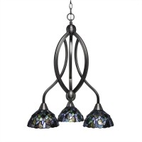 Bow 3 Light Chandelier Shown In Brushed Nickel Finish With 7 Blue Mosaic Art Glass