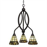 Bow 3 Light Chandelier Shown In Bronze Finish With 7 Cobblestone Art Glass