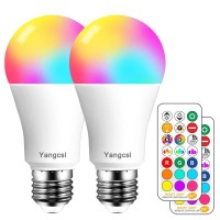 Yangcsl Led Light Bulb 85W Equivalent, Rgb Color Changing Light Bulb, 6 Moods - Memory - Sync - Dimmable, A19 E26 Screw Base, Timing Remote Control Included (Pack Of 2)