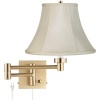 Barnes And Ivy Alta Swing Arm Wall Mounted Lamp Warm Antique Brass Plug-In Light Fixture Dimmable Creme Fabric Bell Shade For Bedroom Bedside House Reading Living Room Home Hallway Dining