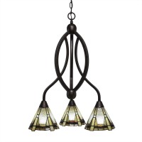 Bow 3 Light Chandelier Shown In Bronze Finish With 7 Zion Art Glass