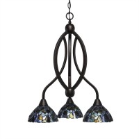 Bow 3 Light Chandelier Shown In Bronze Finish With 7 Blue Mosaic Art Glass