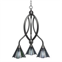 Bow 3 Light Chandelier Shown In Brushed Nickel Finish With 7 Sea Ice Art Glass