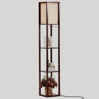 Brightech Maxwell - Modern Shelf Floor Lamp With Lamp Shade And Led Bulb - Corner Display Floor Lamps With Shelves For Living Room, Bedroom And Office - Havana Brown