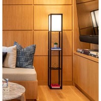 Brightech Maxwell - Modern Shelf Floor Lamp With Lamp Shade And Led Bulb - Corner Display Floor Lamps With Shelves For Living Room, Bedroom And Office - Havana Brown