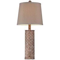 Gisele Traditional Cottage Style Table Lamps Set Of 2 Gold Wash Lattice Column Tapered Drum Shade Decor For Living Room Bedroom House Bedside Nightstand Home Office Family - 360 Lighting