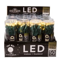 Kurt Adler Ul 5Mm Warm Twinkle Led Green Wire 50 White Light Set