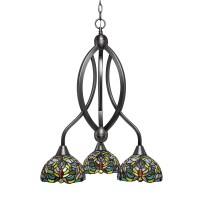 Bow 3 Light Chandelier Shown In Brushed Nickel Finish With 7 Kaleidoscope Art Glass